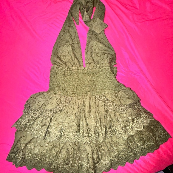 Lace Halter Dress in Olive Green - Picture 1 of 3